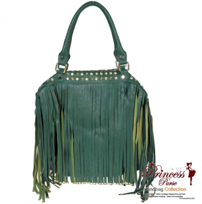 Designer Inspired Faux Leather Handbag w/ Shredded Leather Accent and Rhinestone Decor